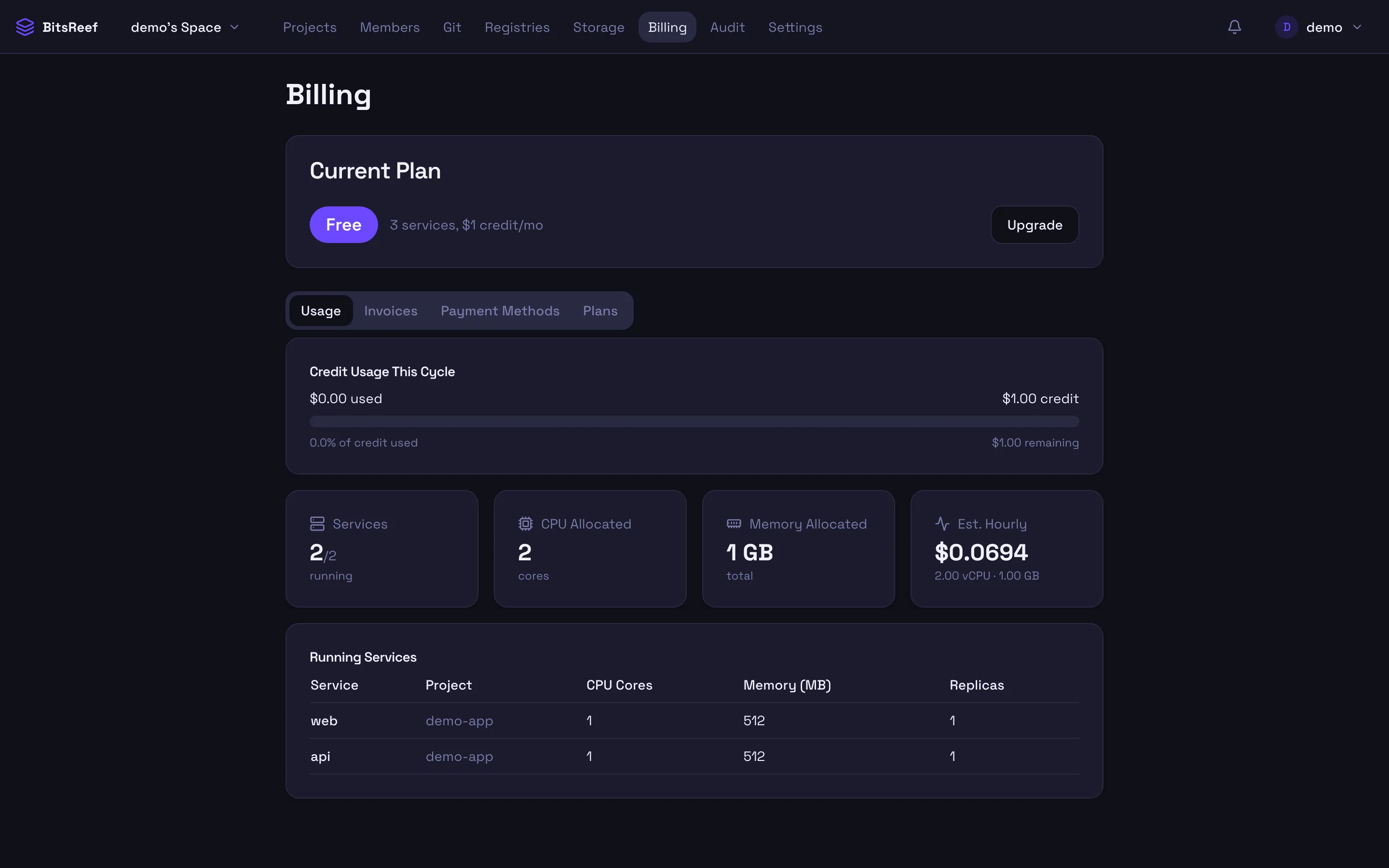 The Billing page