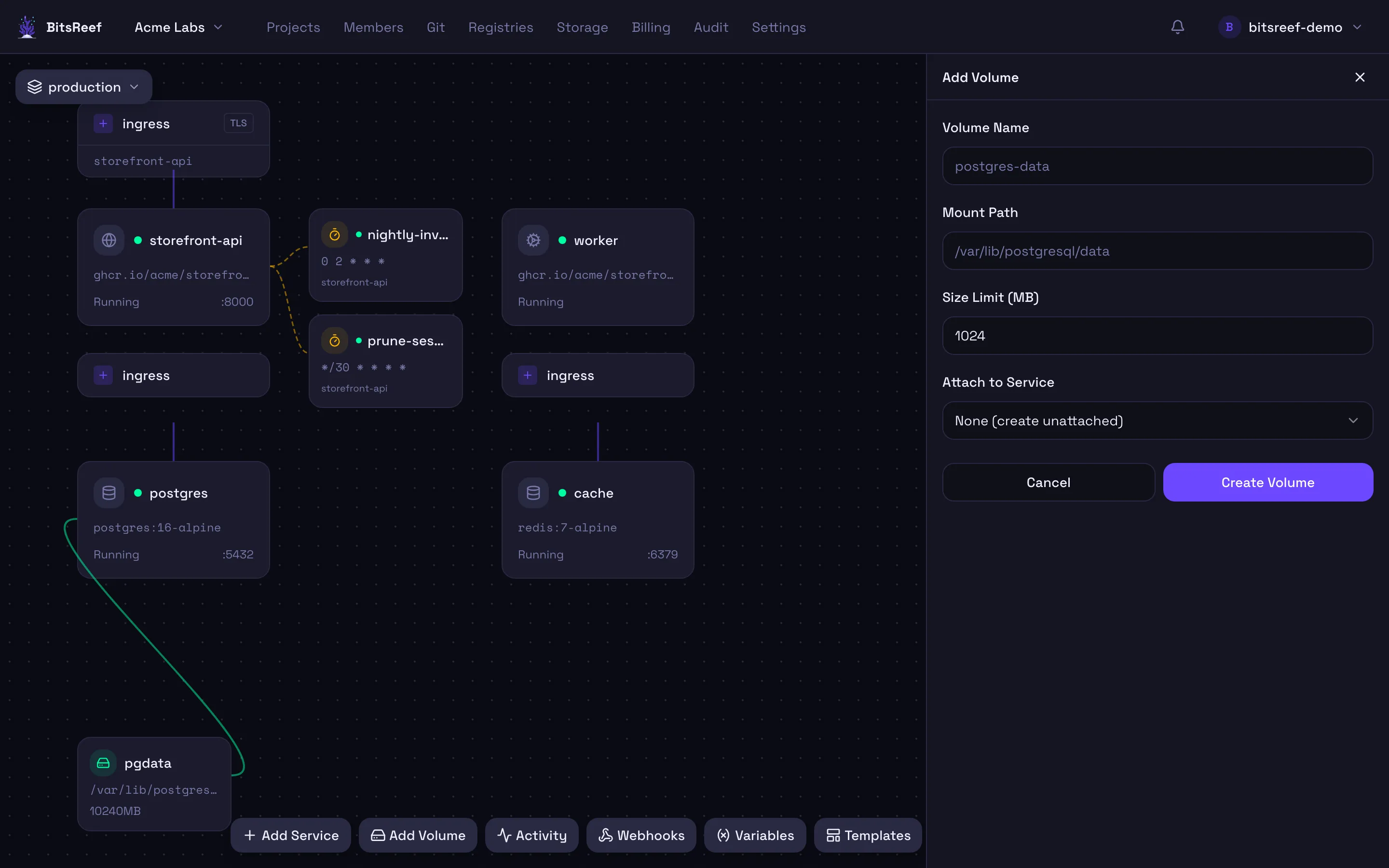 The Add Volume panel